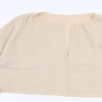 SheIn Womens Beige V-Neck  Polyester Pullover Jumper Size M