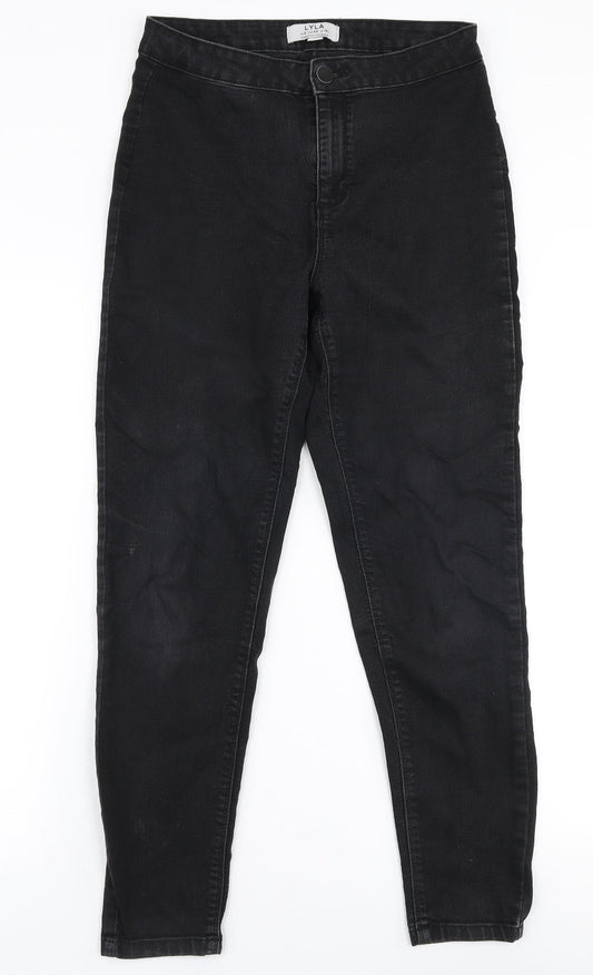 Dorothy Perkins Womens Black  Cotton Skinny Jeans Size 12 L27 in Slim Zip