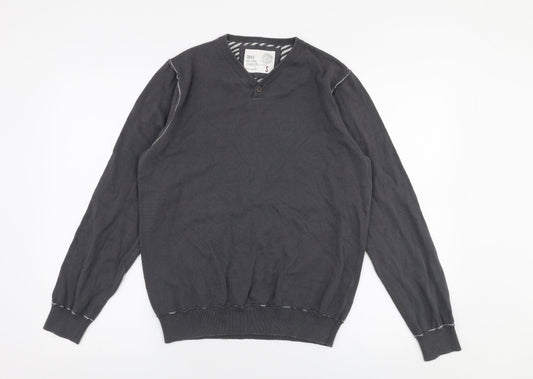 BHS Mens Grey V-Neck  Cotton Pullover Jumper Size S