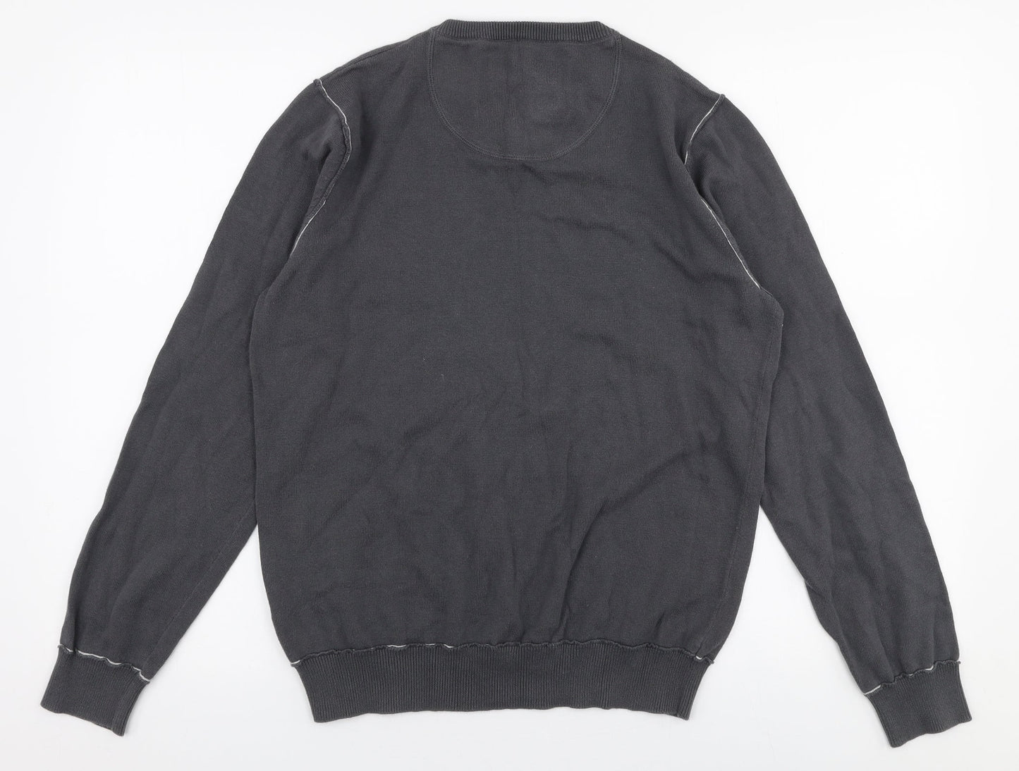 BHS Mens Grey V-Neck  Cotton Pullover Jumper Size S