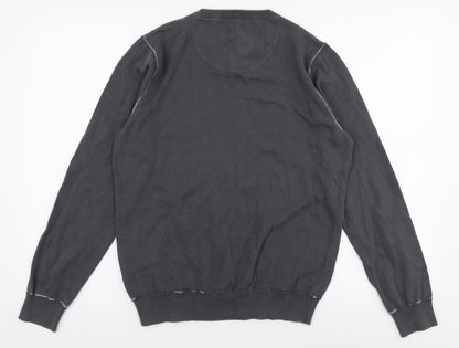 BHS Mens Grey V-Neck  Cotton Pullover Jumper Size S