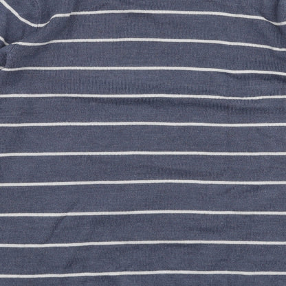 TU Mens Blue V-Neck Striped Acrylic Pullover Jumper Size S