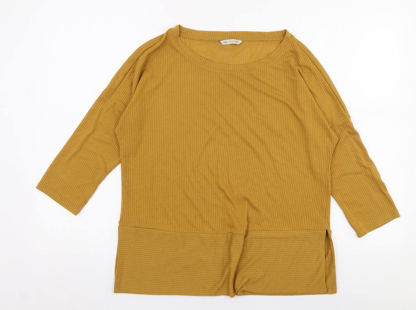 Marks and Spencer Womens Yellow  Polyester Jersey T-Shirt Size M Round Neck