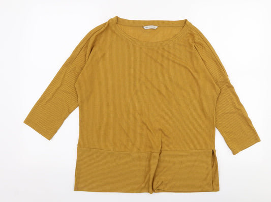 Marks and Spencer Womens Yellow  Polyester Jersey T-Shirt Size M Round Neck