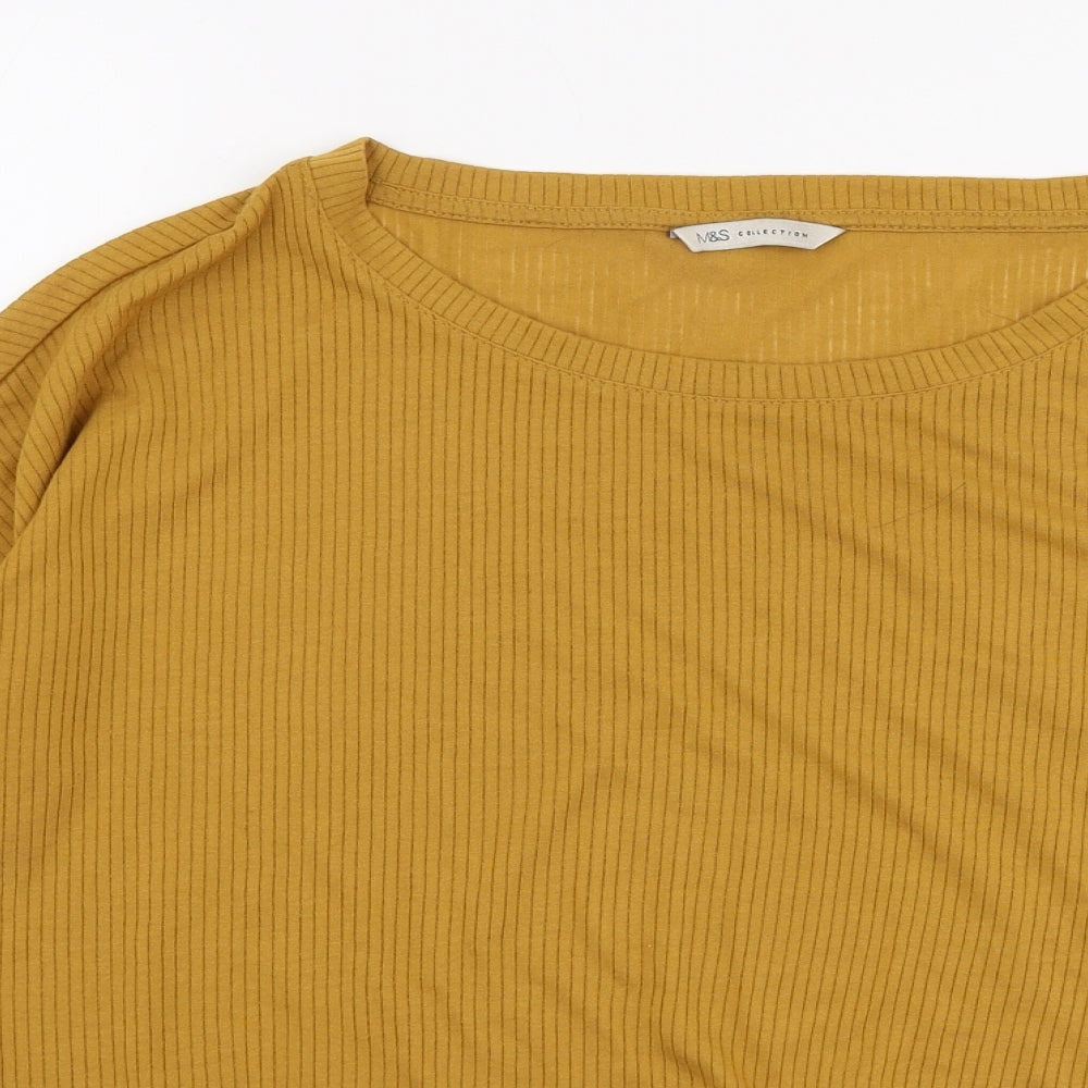 Marks and Spencer Womens Yellow  Polyester Jersey T-Shirt Size M Round Neck