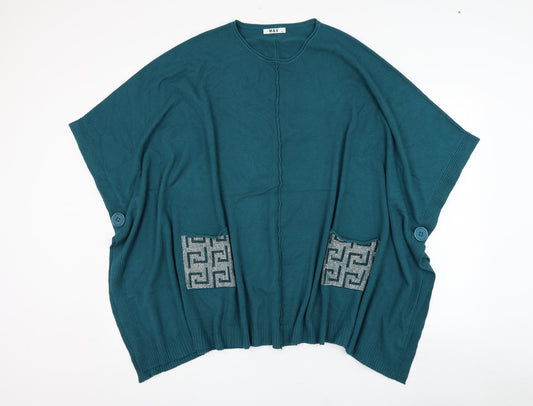 M & V Womens Green Round Neck  Polyester Cape Jumper Size L