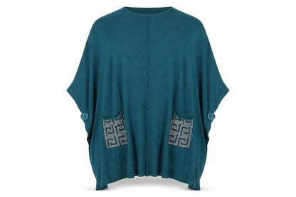 M & V Womens Green Round Neck  Polyester Cape Jumper Size L