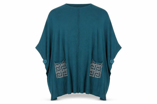 M & V Womens Green Round Neck  Polyester Cape Jumper Size L