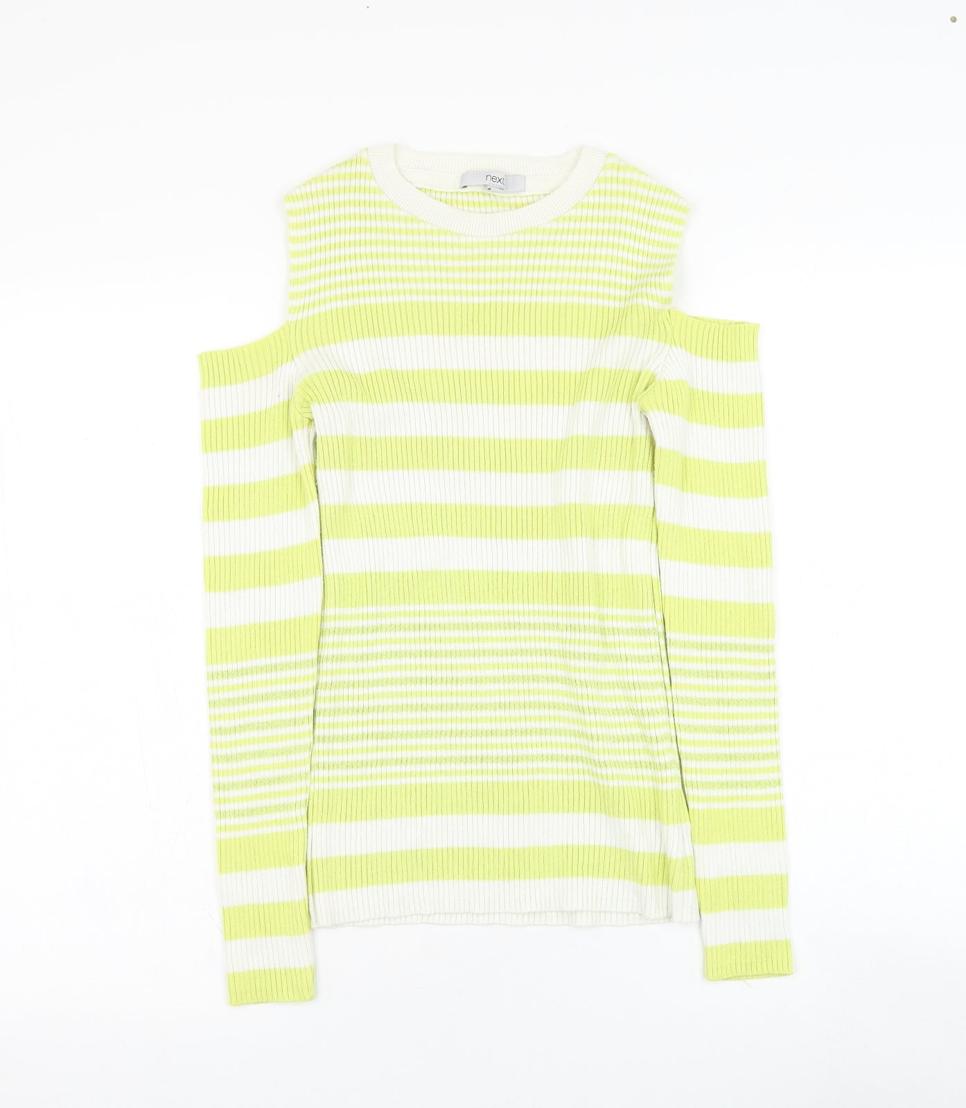 NEXT Womens Yellow Round Neck Striped Cotton Pullover Jumper Size 14