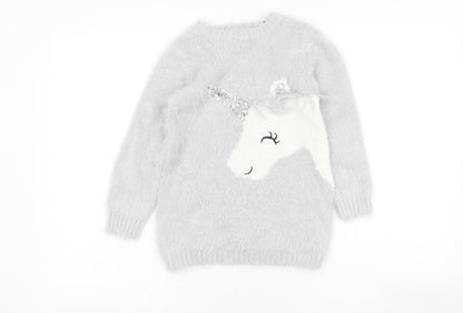 Primark Girls Purple Round Neck  Polyamide Pullover Jumper Size 6-7 Years  Pullover - Unicorn