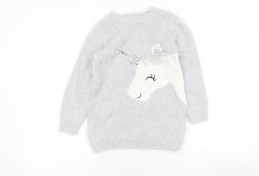 Primark Girls Purple Round Neck  Polyamide Pullover Jumper Size 6-7 Years  Pullover - Unicorn