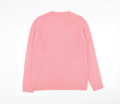Amara Reya Womens Pink Round Neck  Acrylic Pullover Jumper Size S