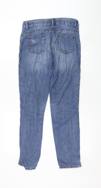 Matalan Girls Blue  Cotton Straight Jeans Size 12 Years  Regular Zip - Distressed