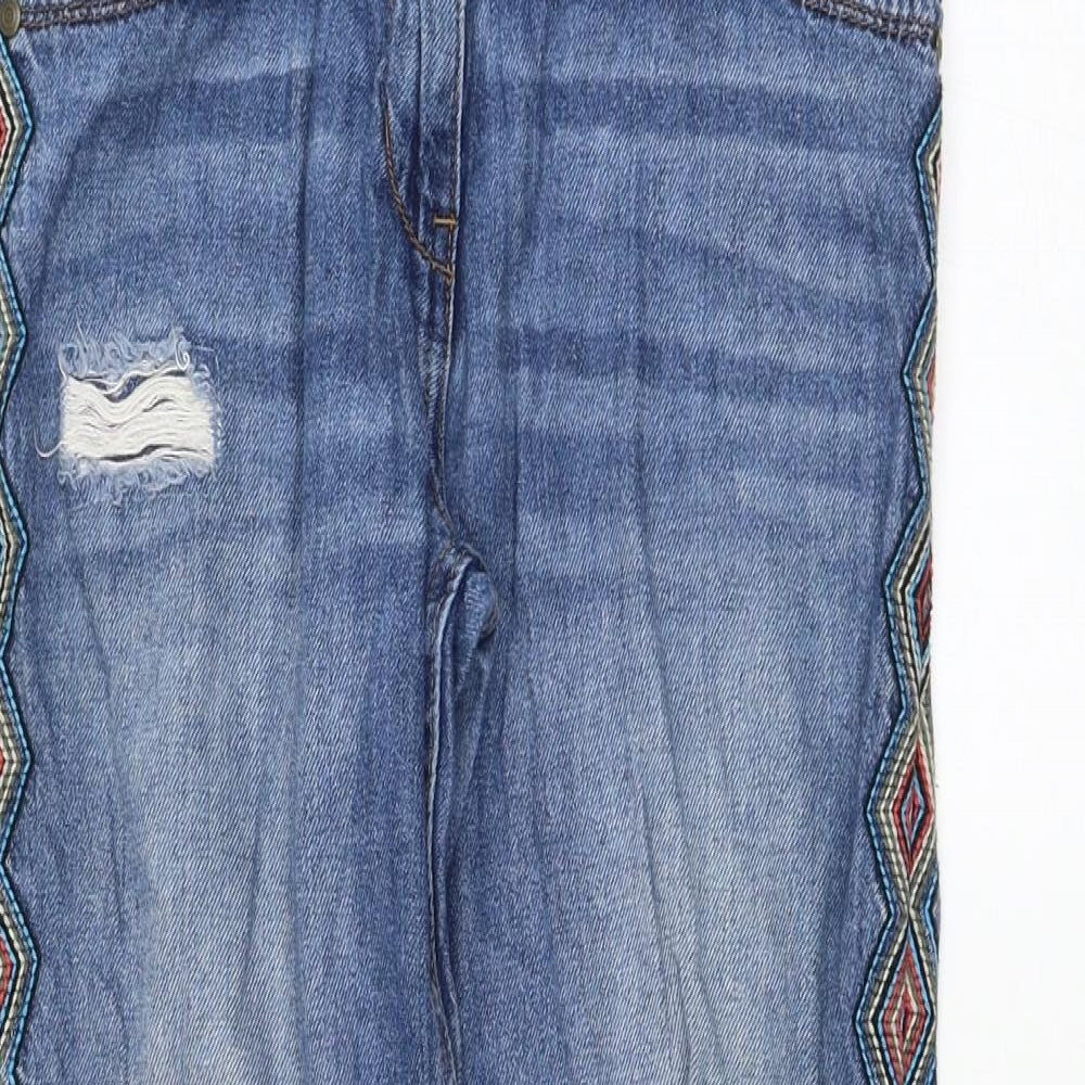 Matalan Girls Blue  Cotton Straight Jeans Size 12 Years  Regular Zip - Distressed