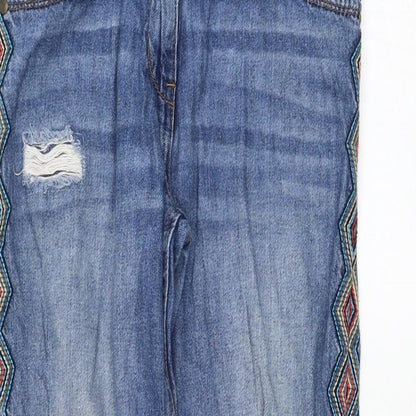 Matalan Girls Blue  Cotton Straight Jeans Size 12 Years  Regular Zip - Distressed