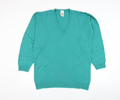 Marks and Spencer Mens Green V-Neck  Acrylic Pullover Jumper Size L