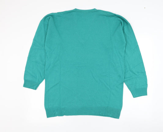 Marks and Spencer Mens Green V-Neck  Acrylic Pullover Jumper Size L