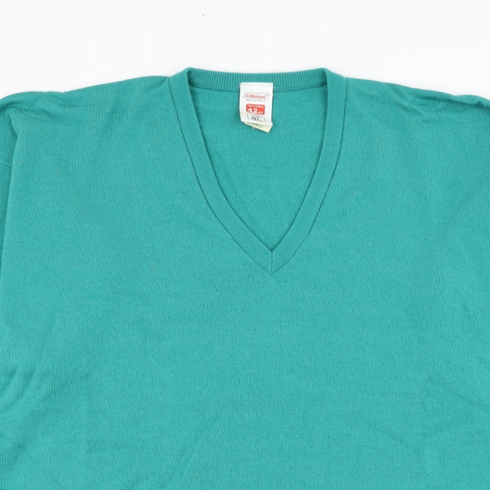 Marks and Spencer Mens Green V-Neck  Acrylic Pullover Jumper Size L