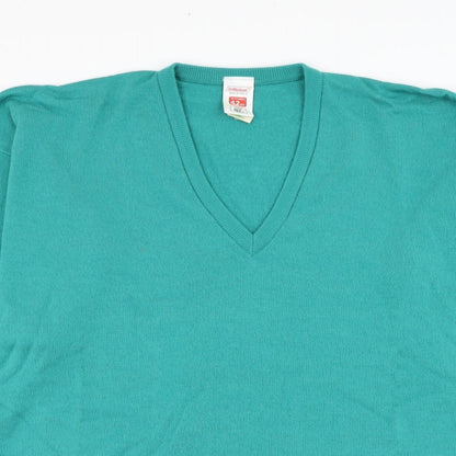 Marks and Spencer Mens Green V-Neck  Acrylic Pullover Jumper Size L