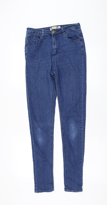 Boohoo Womens Blue  Cotton Skinny Jeans Size 8 L28 in Regular Zip
