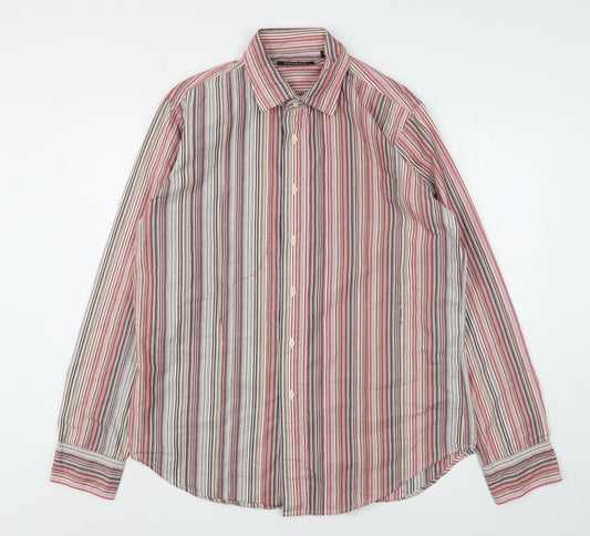 Topman Mens Multicoloured Striped Cotton  Button-Up Size XL Collared