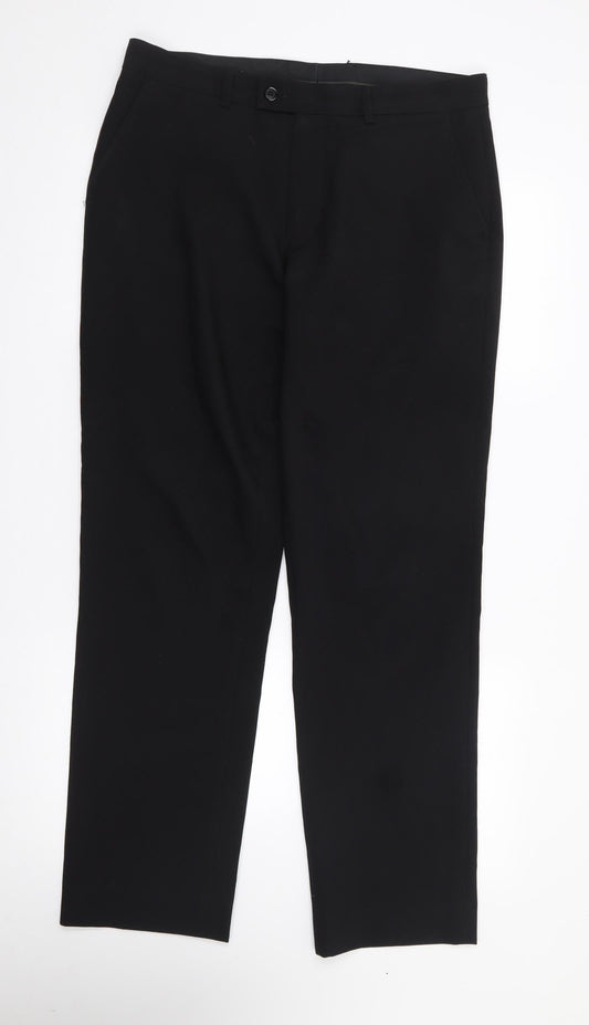 Matalan Mens Black  Polyester Trousers  Size 32 in L29 in Regular Zip
