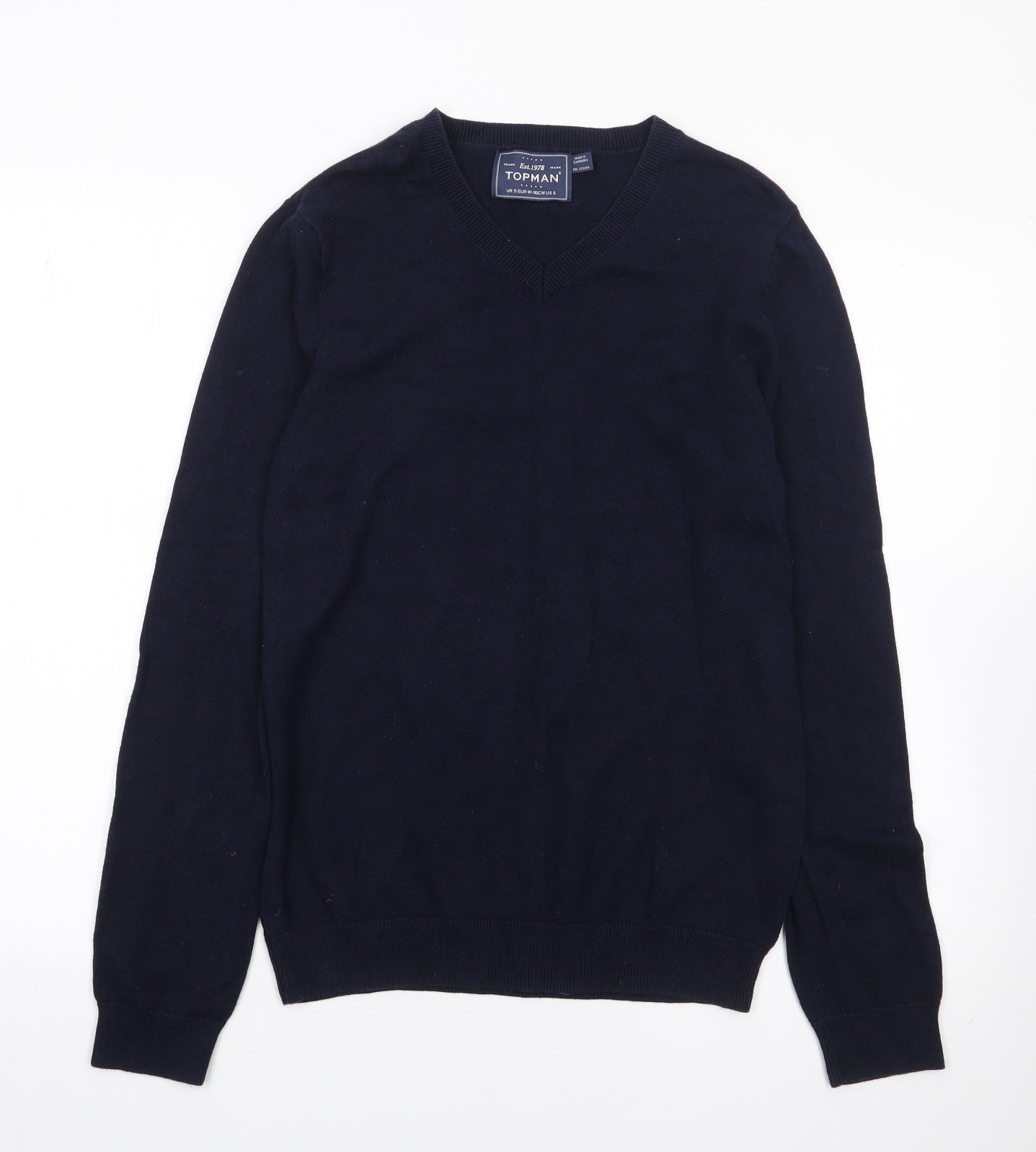 Topman Mens Blue V-Neck  Cotton Pullover Jumper Size S