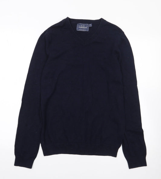 Topman Mens Blue V-Neck  Cotton Pullover Jumper Size S