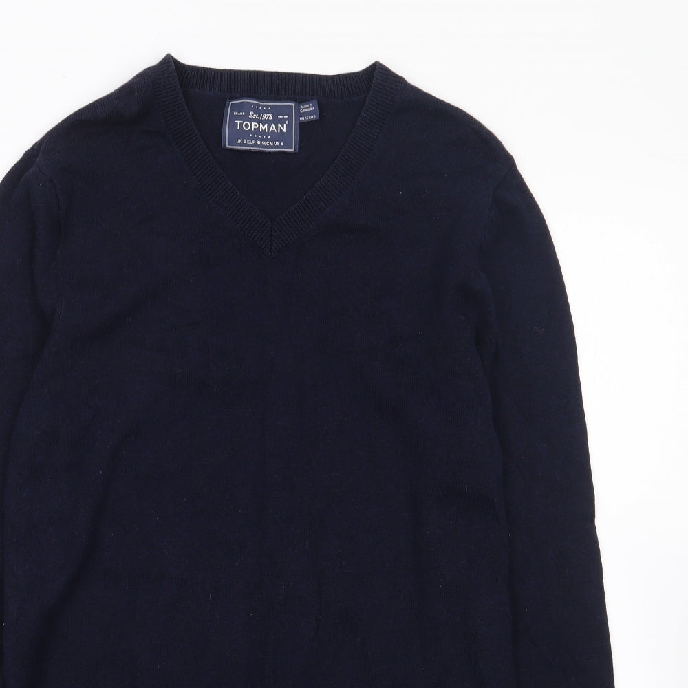 Topman Mens Blue V-Neck  Cotton Pullover Jumper Size S