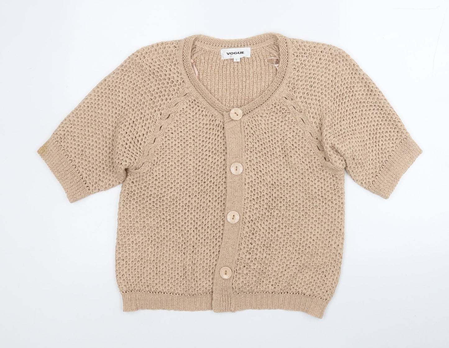 Womens UK Size L Vogue Beige Cardigan Jumper