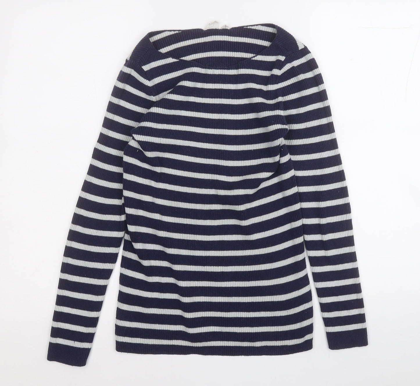 Gap Womens Blue Round Neck Striped Cotton Pullover Jumper Size S
