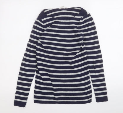 Gap Womens Blue Round Neck Striped Cotton Pullover Jumper Size S