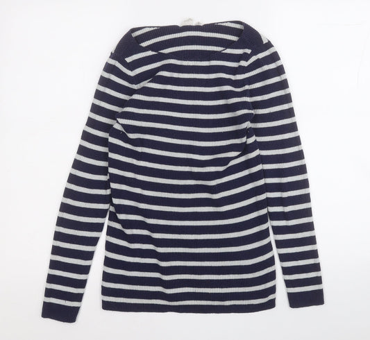 Gap Womens Blue Round Neck Striped Cotton Pullover Jumper Size S