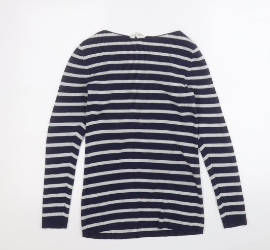 Gap Womens Blue Round Neck Striped Cotton Pullover Jumper Size S