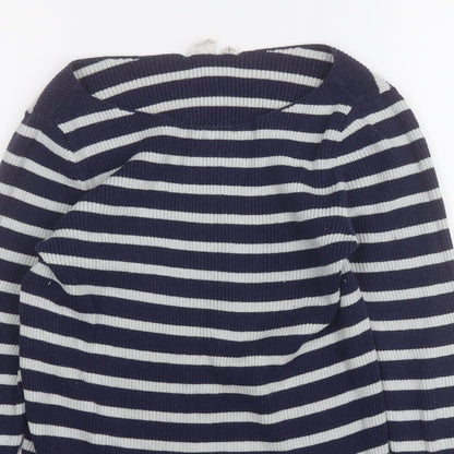 Gap Womens Blue Round Neck Striped Cotton Pullover Jumper Size S