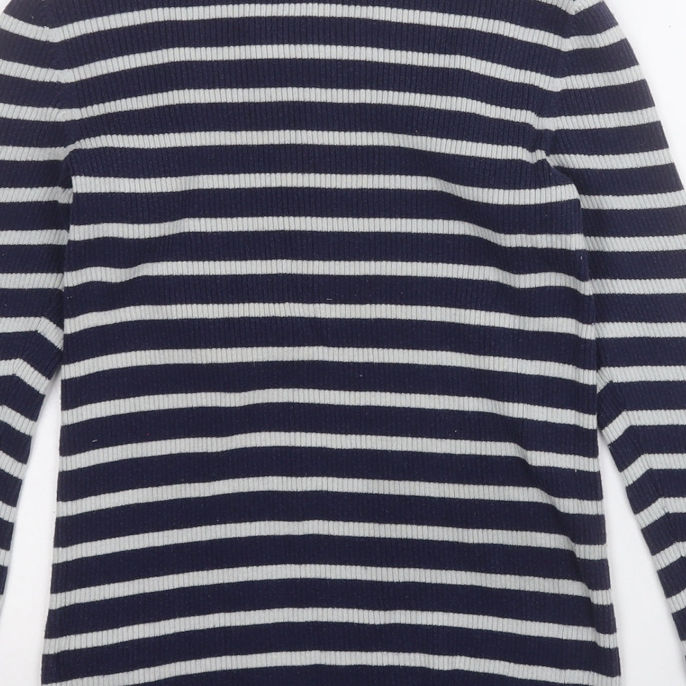 Gap Womens Blue Round Neck Striped Cotton Pullover Jumper Size S