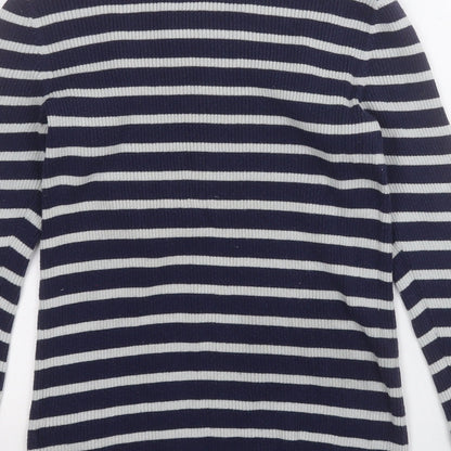 Gap Womens Blue Round Neck Striped Cotton Pullover Jumper Size S