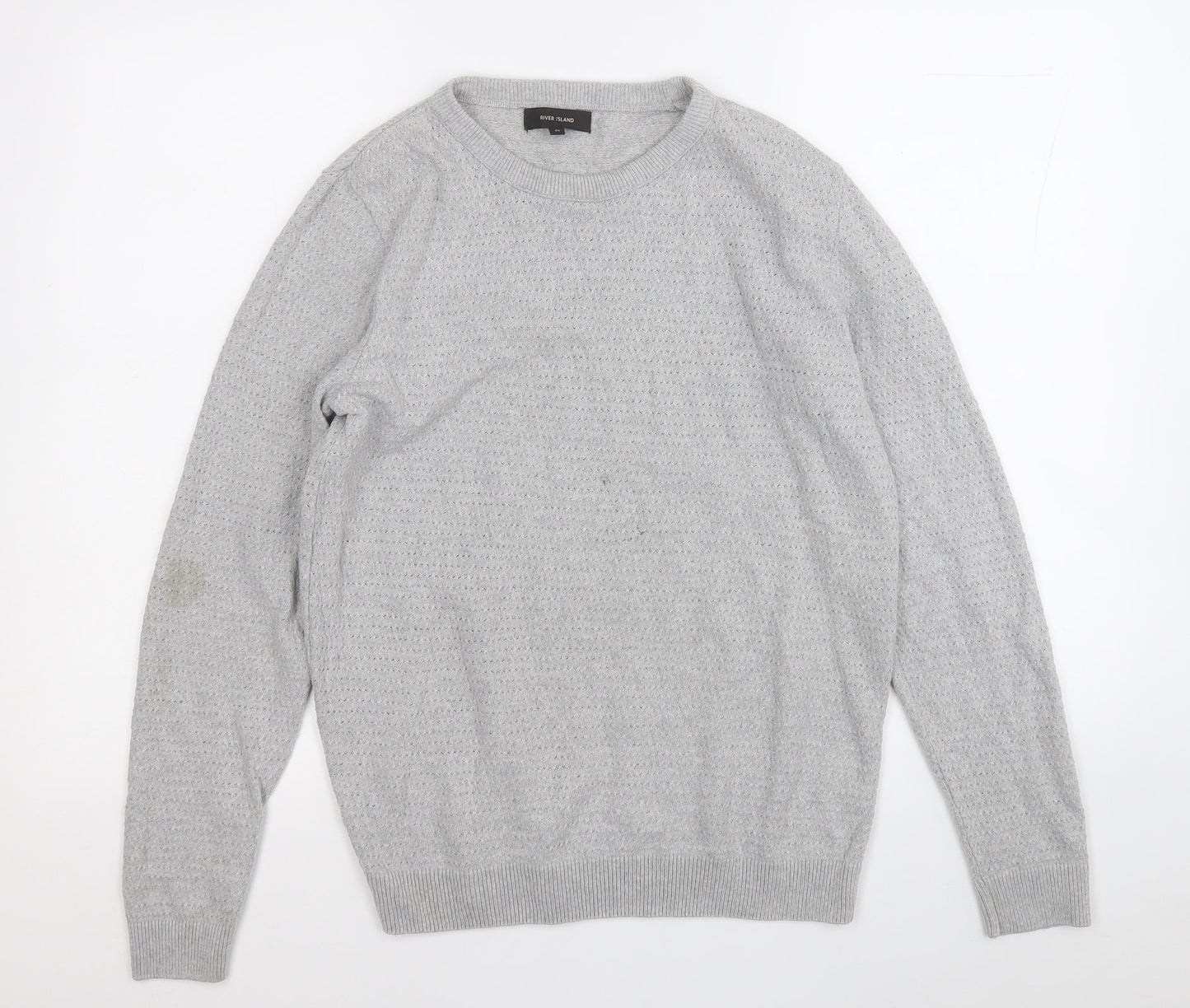 River Island Mens Grey Round Neck  Acrylic Pullover Jumper Size M