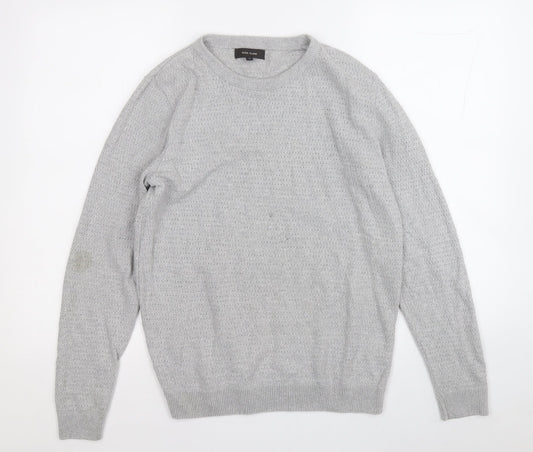 River Island Mens Grey Round Neck  Acrylic Pullover Jumper Size M