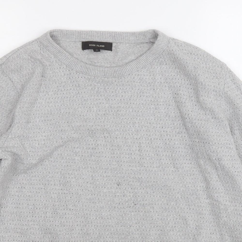 River Island Mens Grey Round Neck  Acrylic Pullover Jumper Size M
