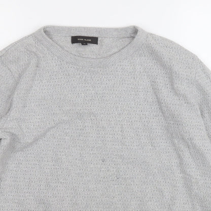 River Island Mens Grey Round Neck  Acrylic Pullover Jumper Size M