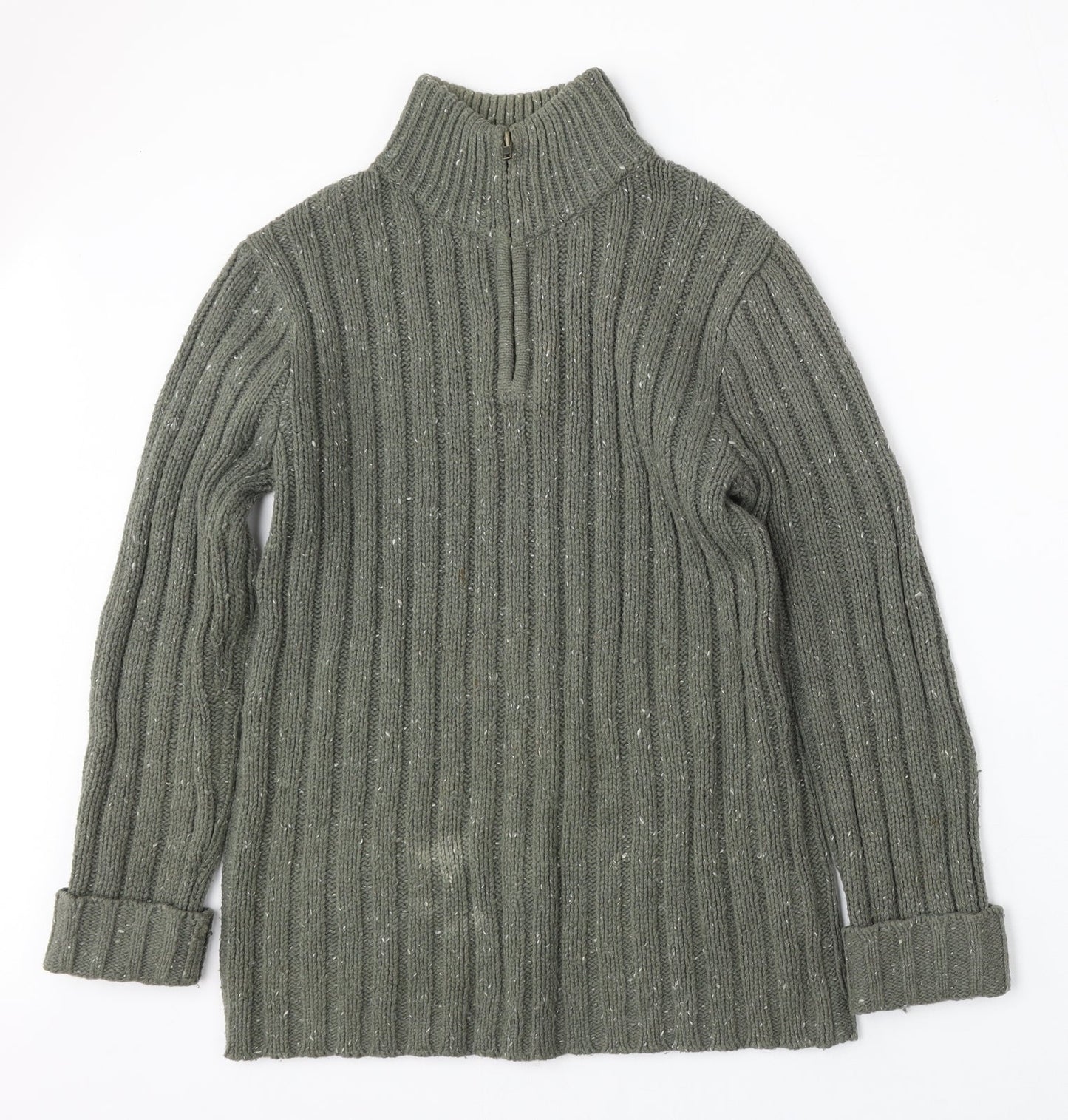F&F Mens Green Mock Neck  Acrylic Pullover Jumper Size S