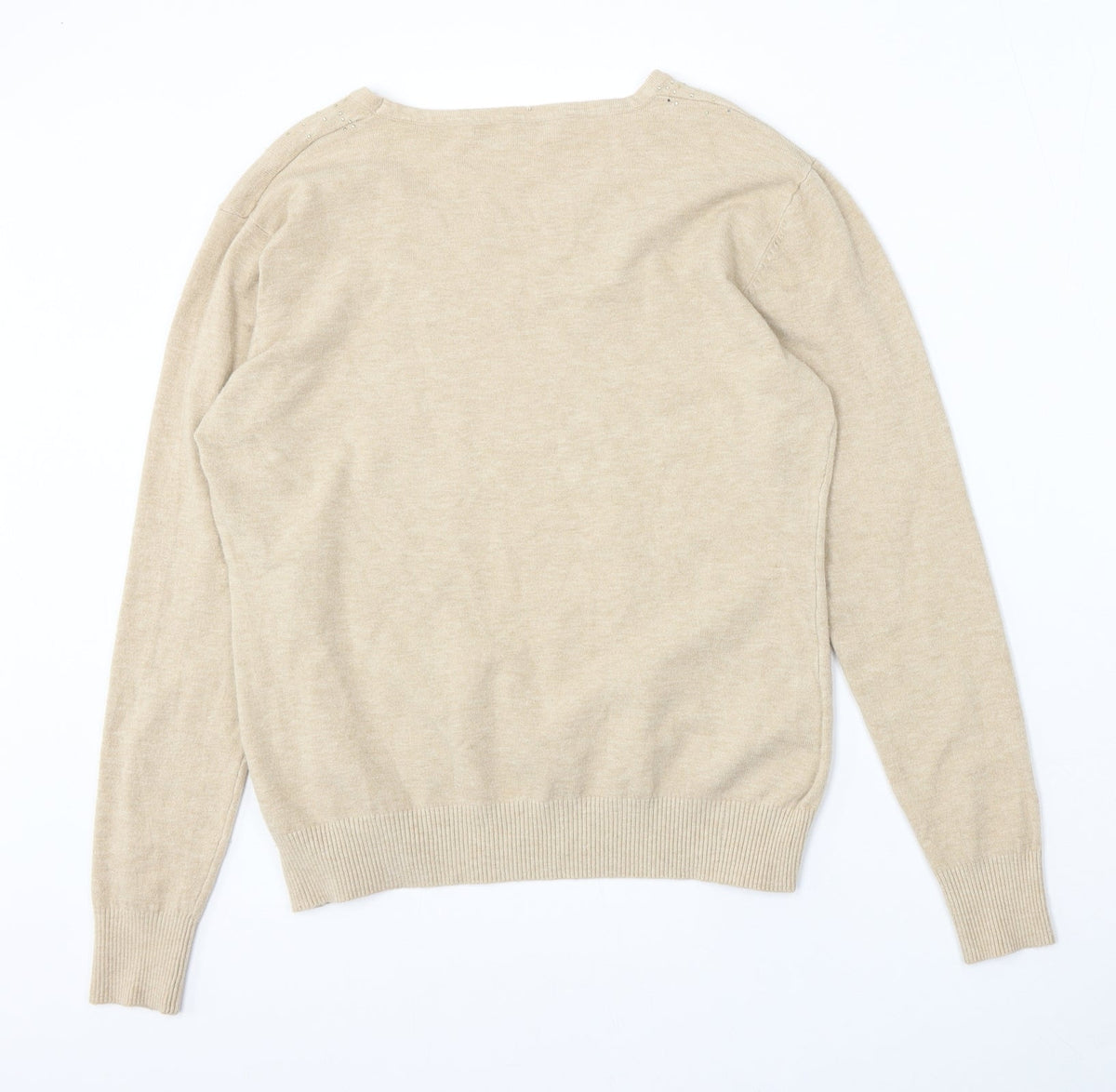 Moon Face Womens Beige Round Neck  Viscose Pullover Jumper Size M