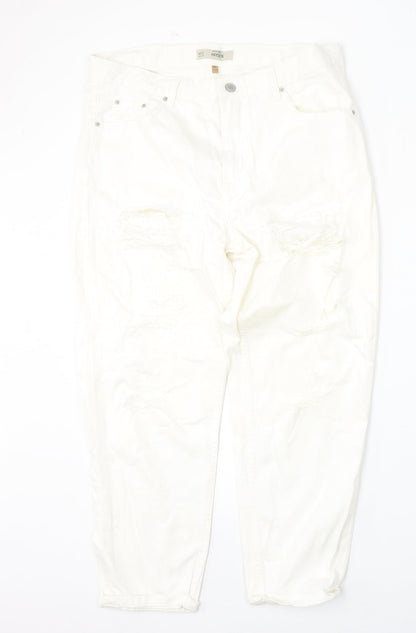 Topshop Womens Beige  Cotton Straight Jeans Size 30 L30 in Regular Button