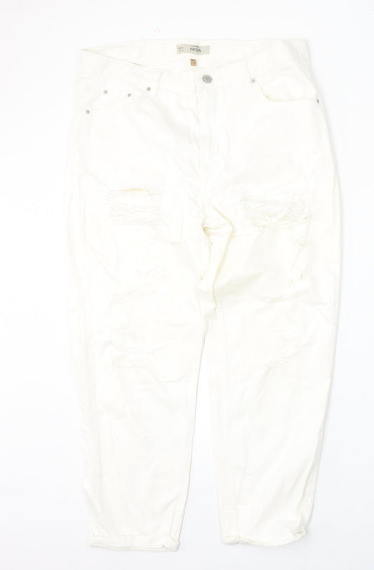 Topshop Womens Beige  Cotton Straight Jeans Size 30 L30 in Regular Button