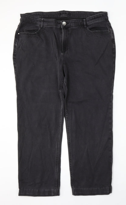 Preworn Womens Grey  Polyester Straight Jeans Size 38 L26 in Regular Button