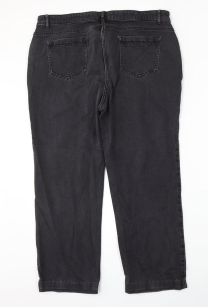 Preworn Womens Grey  Polyester Straight Jeans Size 38 L26 in Regular Button