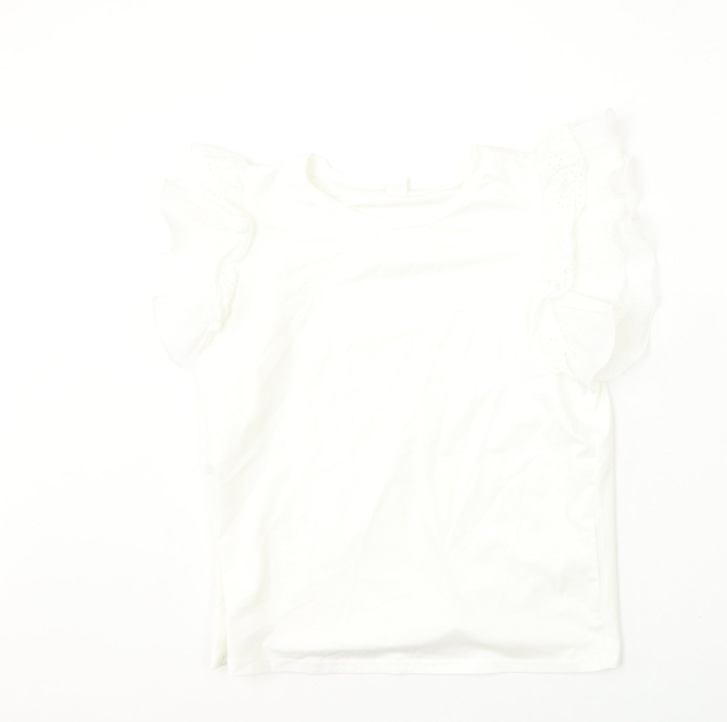 SheIn Girls White  Cotton Basic Blouse Size 14 Years Round Neck