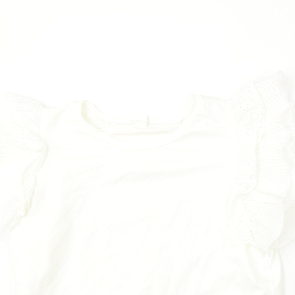SheIn Girls White  Cotton Basic Blouse Size 14 Years Round Neck