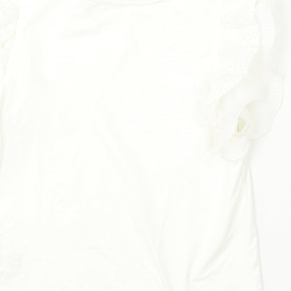 SheIn Girls White  Cotton Basic Blouse Size 14 Years Round Neck